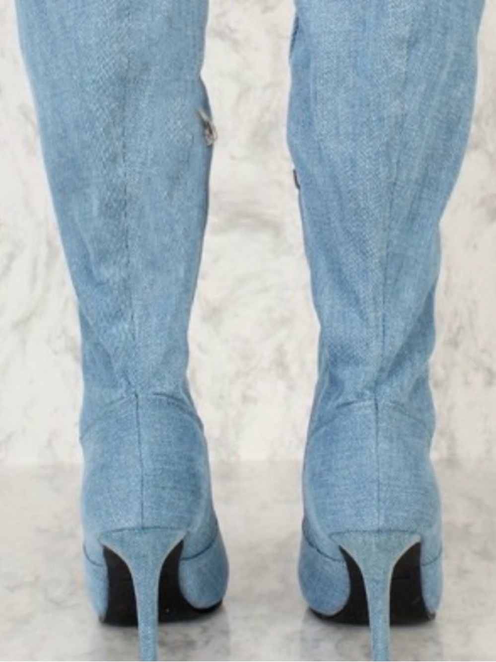 Denim distressed pointy toe -wide calf boots size 8 - Picture 8 of 9